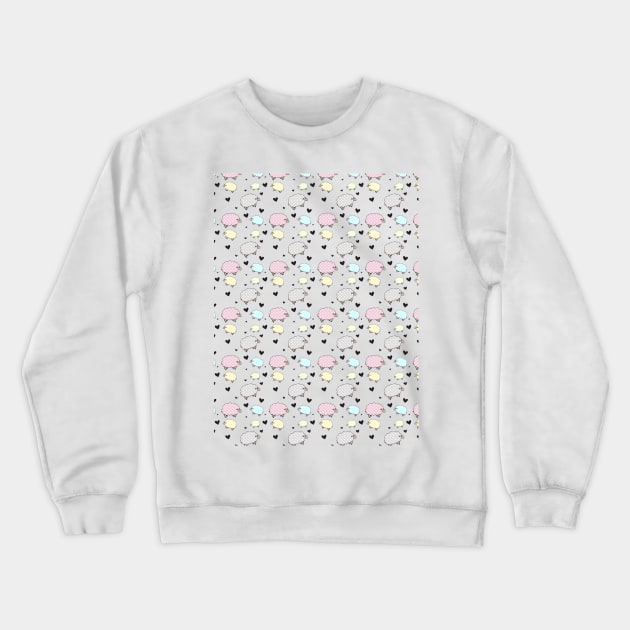 Pastel Polkadot Sheep and Hearts Crewneck Sweatshirt by tanyadraws